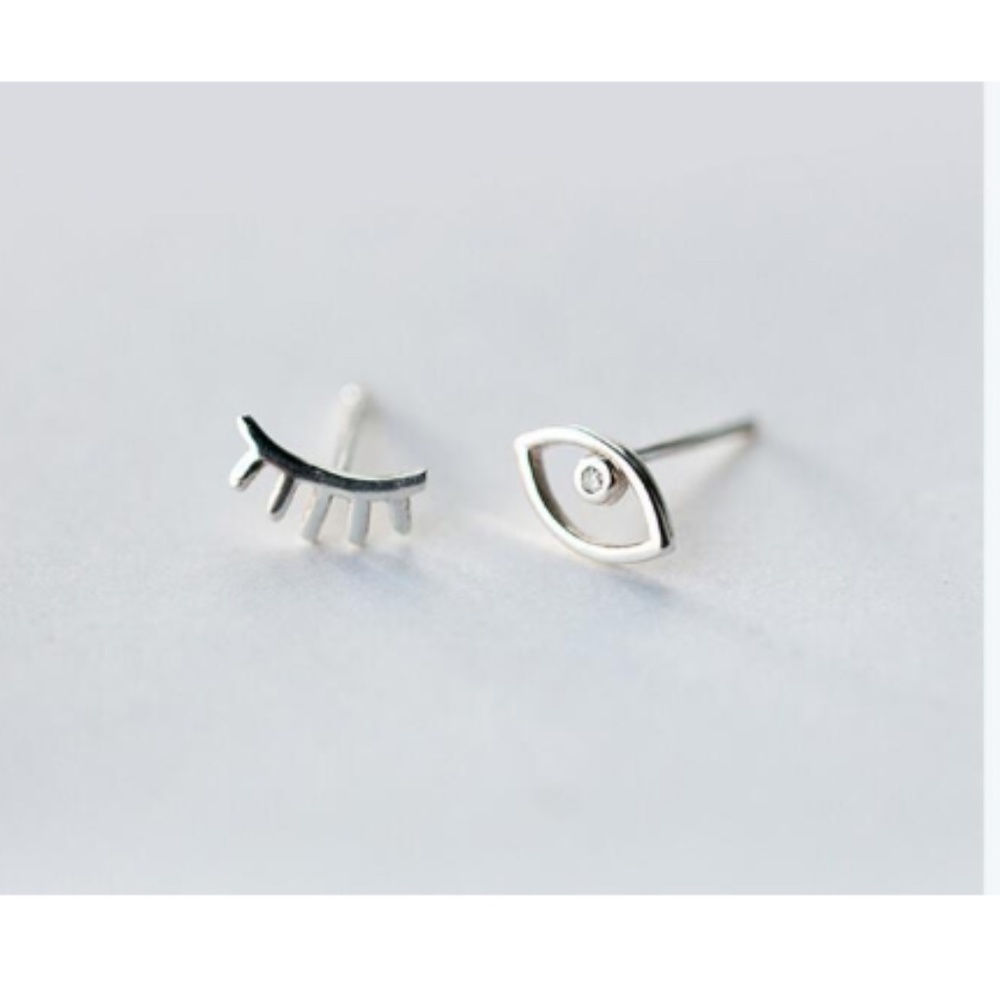 Silver Eyelash and Eye Earrings